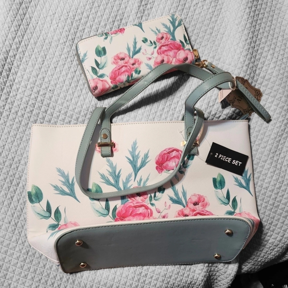 Alyssa Large Floral Tote Bag With Matching Alyssa Floral Wallet, Never Used
